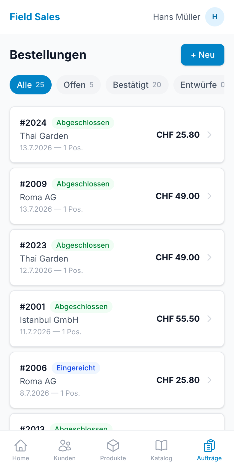 Auftragsliste mit Status