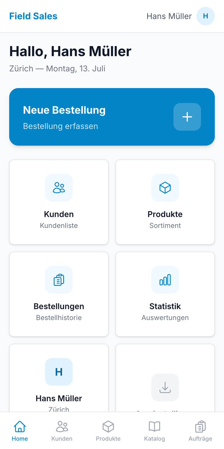 Dashboard der App